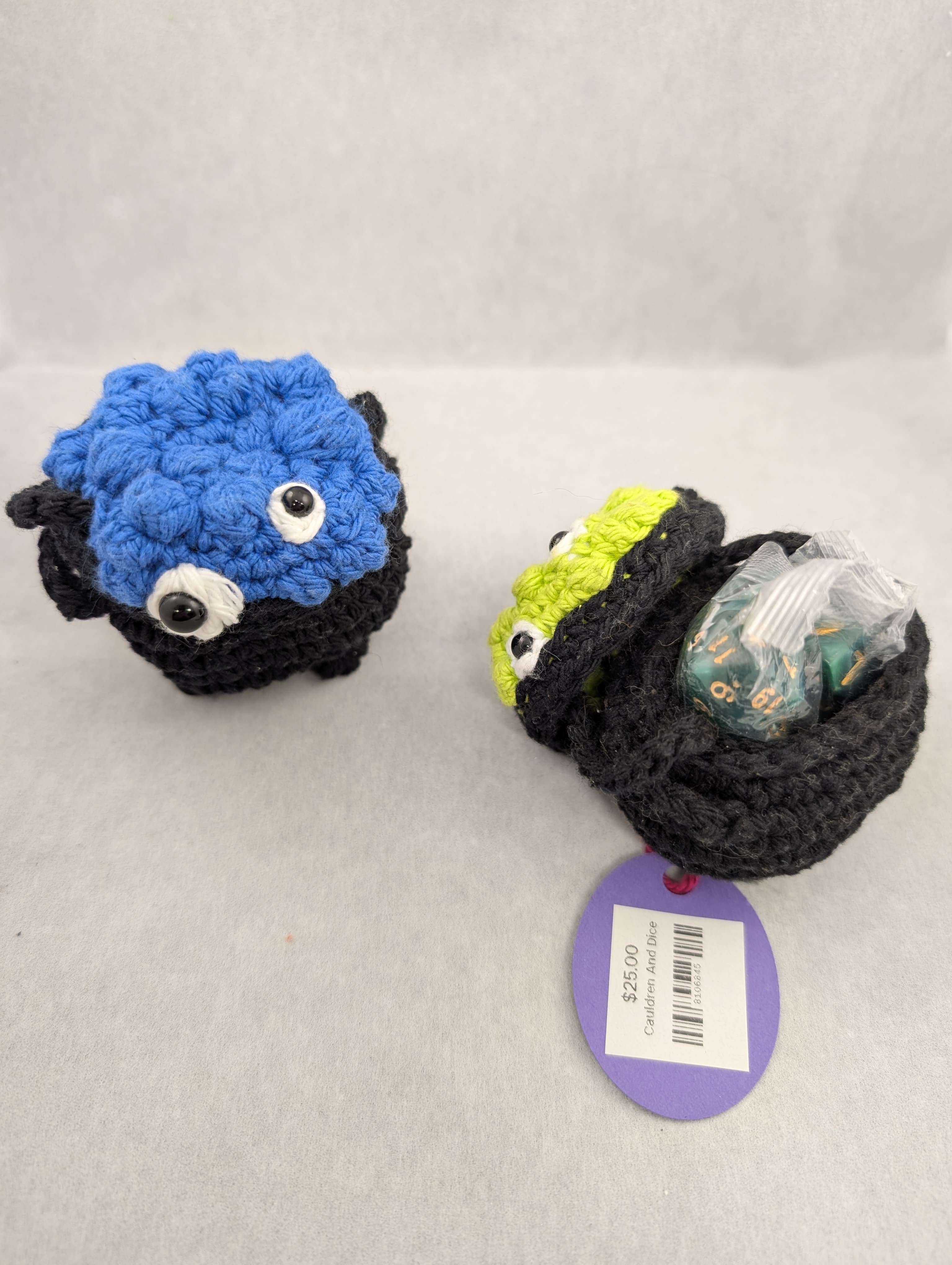 Crochet Cauldron and polyhedral dice